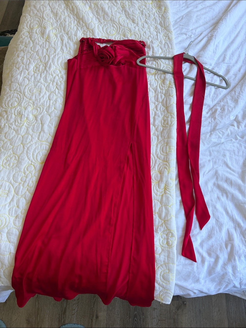 Crystal Doll Strapless Red Evening Gown with Rosette
